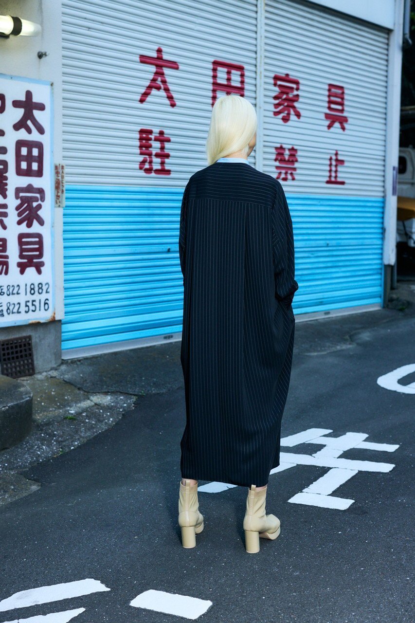 【エンフォルド/ENFOLD】のPEピンストライプ SH Docking DRS/ドレス 人気、トレンドファッション・服の通販 founy(ファニー) 　ファッション　Fashion　レディースファッション　Fashion for Women　ワンピース　Dresses　フォーマル・パーティードレス・結婚式用ドレス　Elegant & Casual Dresses　チュニック　Tunic Tops & Dresses　エレガント 上品　Elegant　ストライプ　Stripe, Striped Pattern　センター　Center, Center Line　チュニック　Tunic, Long Top　ドッキング　Docking, Mixed Material　ドレス　Dress, One-Piece　フロント　Front, Front Design　ロング　Long, Long-Length　other-6|ID: prp329100004356201 ipo3291000000035365751