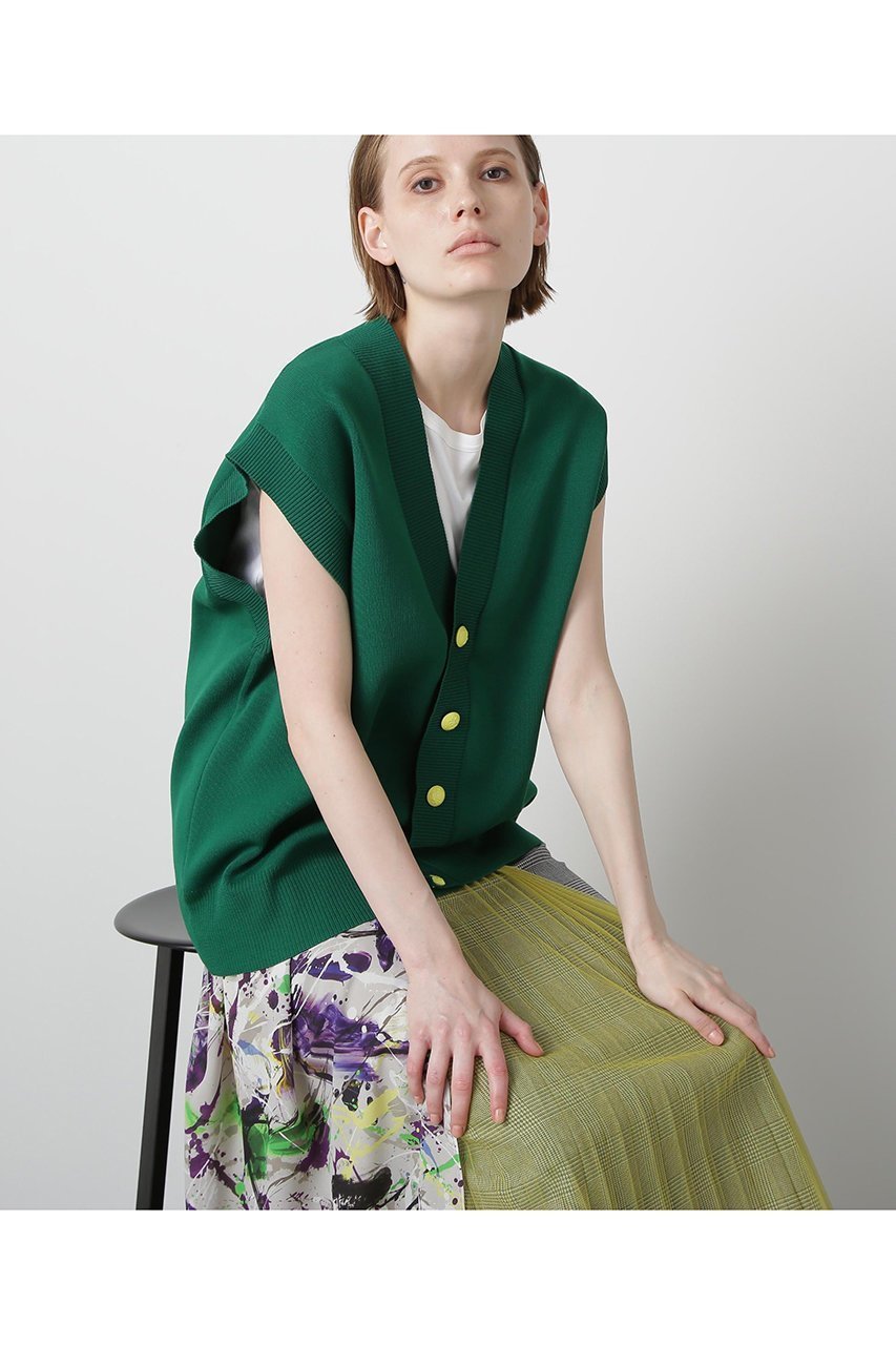 【ヒューエルミュージアム/hueLe Museum】の【STUMBLY】Painted Metal Button Gilet インテリア・キッズ・メンズ・レディースファッション・服の通販 founy(ファニー) 　ファッション　Fashion　レディースファッション　Fashion for Women　トップス・カットソー　Cut & Sew Tops　ニット　Knit Tops & Sweaters　カーディガン・羽織り　Layered Style Cardigans　ベスト&ジレ / 重ね着スタイル　Vests & Gilets　カーディガン　Cardigan, Knitwear　フロント　Front, Front Design　メタル　Metal, Metal Parts　モダン　Modern, Contemporary　グリーン|ID: prp329100004356232 ipo3291000000032836291
