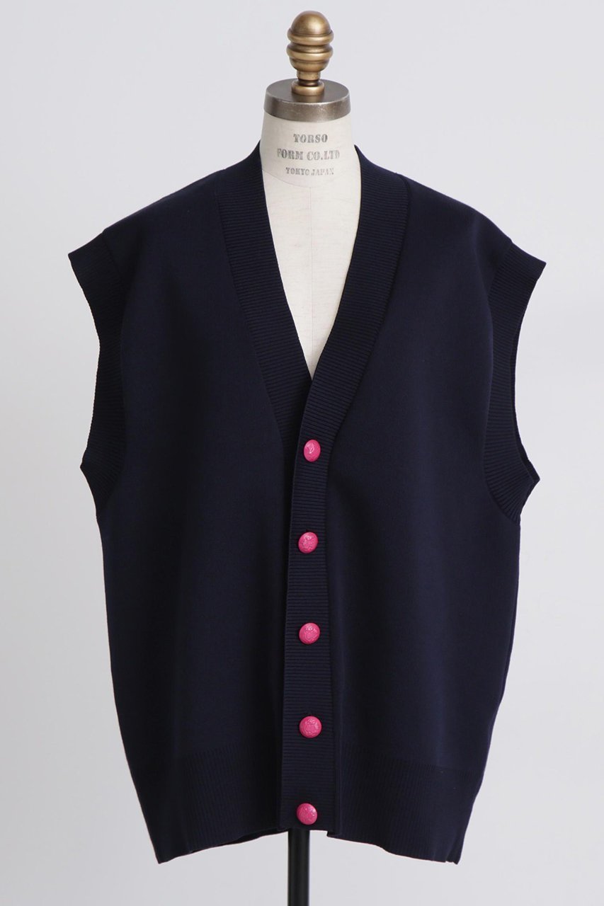 【ヒューエルミュージアム/hueLe Museum】の【STUMBLY】Painted Metal Button Gilet インテリア・キッズ・メンズ・レディースファッション・服の通販 founy(ファニー) 　ファッション　Fashion　レディースファッション　Fashion for Women　トップス・カットソー　Cut & Sew Tops　ニット　Knit Tops & Sweaters　カーディガン・羽織り　Layered Style Cardigans　ベスト&ジレ / 重ね着スタイル　Vests & Gilets　カーディガン　Cardigan, Knitwear　フロント　Front, Front Design　メタル　Metal, Metal Parts　モダン　Modern, Contemporary　ブラック|ID: prp329100004356232 ipo3291000000032836297