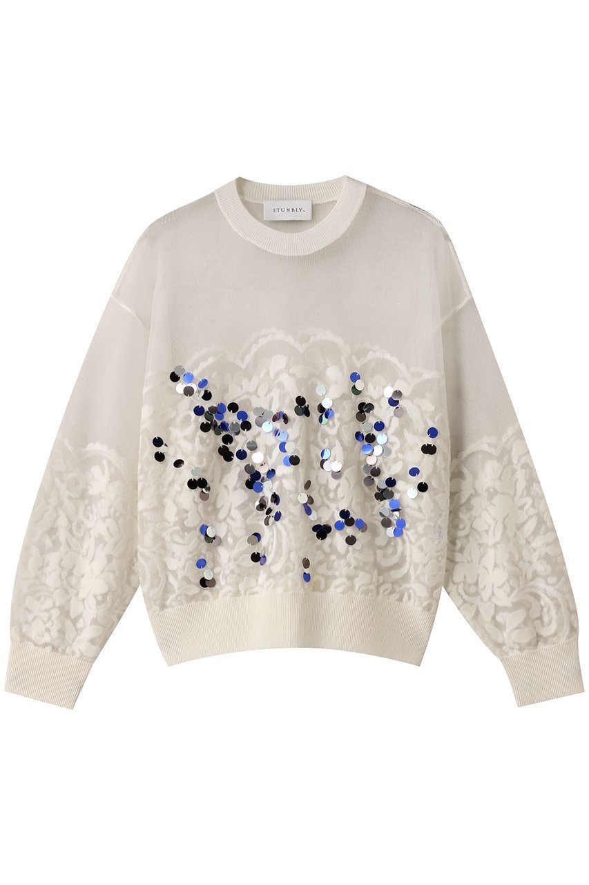 【ヒューエルミュージアム/hueLe Museum】の【STUMBLY】Rainbow Sequins Knit Pullover インテリア・キッズ・メンズ・レディースファッション・服の通販 founy(ファニー) 　ファッション　Fashion　レディースファッション　Fashion for Women　トップス・カットソー　Cut & Sew Tops　ニット　Knit Tops & Sweaters　カジュアルプルオーバー・ニットトップス　Pullovers & Knit Tops / Casual Pullovers　シンプル　Simple, Minimal　メッシュ　Mesh, Net Fabric　ホワイト|ID: prp329100004356233 ipo3291000000032959178