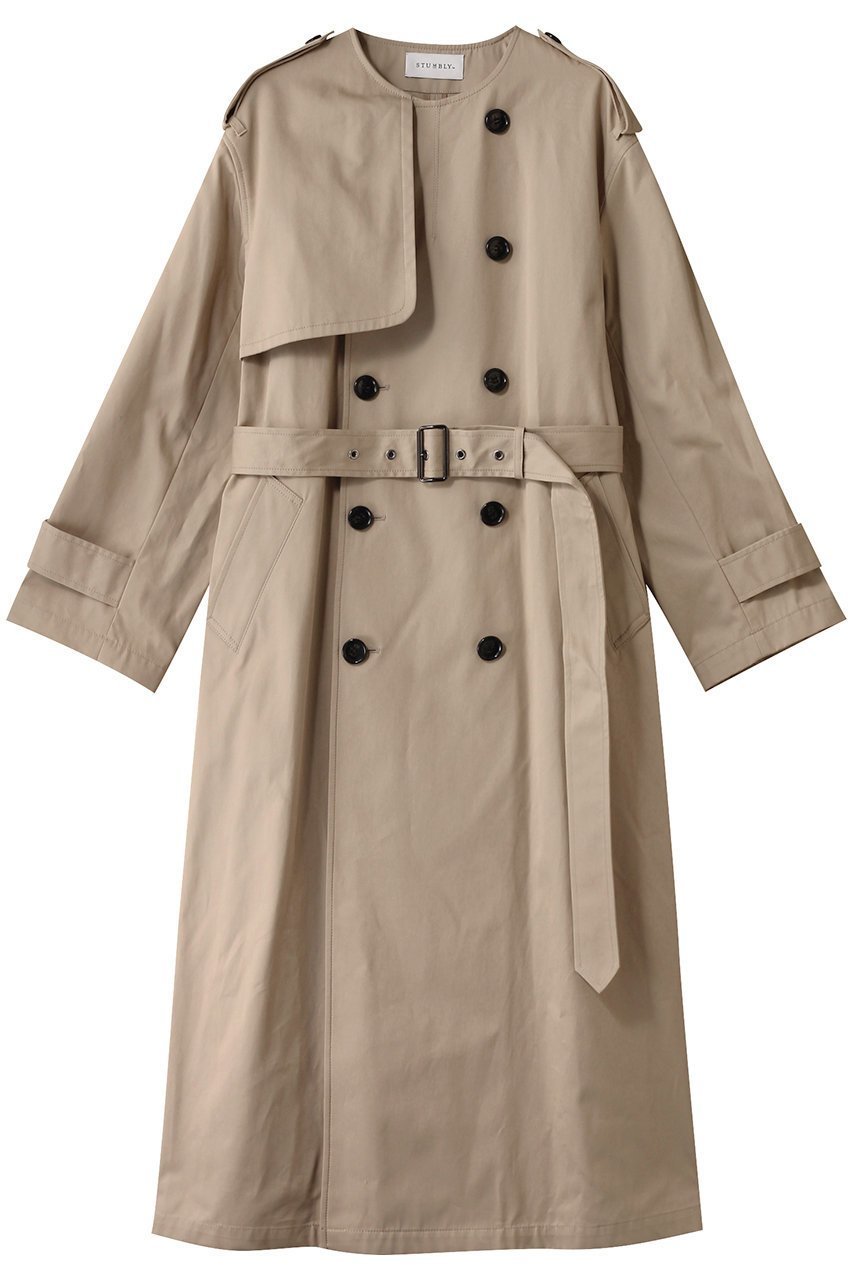 【ヒューエルミュージアム/hueLe Museum】の【STUMBLY】No Collar Trench Coat インテリア・キッズ・メンズ・レディースファッション・服の通販 founy(ファニー) 　ファッション　Fashion　レディースファッション　Fashion for Women　アウター　Coat / Outerwear Collection　コート・ロングコート・ピーコート　Long Coats, Peacoats & More　トレンチコート / 春秋の定番アウター　Trench Coats　シンプル　Simple, Minimal　ダブル　Double, Double-Breasted　フォーマル　Formal, Dressy　ロング　Long, Long-Length　エレガント 上品　Elegant　春　Spring　秋　Autumn　ベージュ|ID: prp329100004356235 ipo3291000000032936909