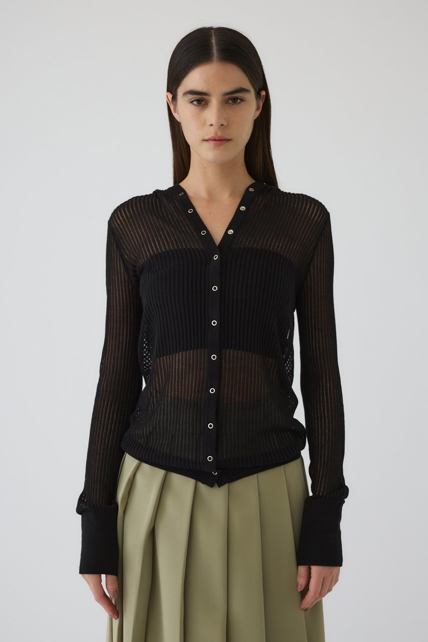 【リムアーク/RIM.ARK】のSheer ribbed hoodie/フーディ インテリア・キッズ・メンズ・レディースファッション・服の通販 founy(ファニー) 　ファッション　Fashion　レディースファッション　WOMEN　トップス・カットソー　Tops/Tshirt　シャツ/ブラウス　Shirts/Blouses　インナー　Inner　シアー　Sheer　スリーブ　Sleeve　ロング　Long　羽織　Haori　ブラック|ID: prp329100004357075 ipo3291000000032376785