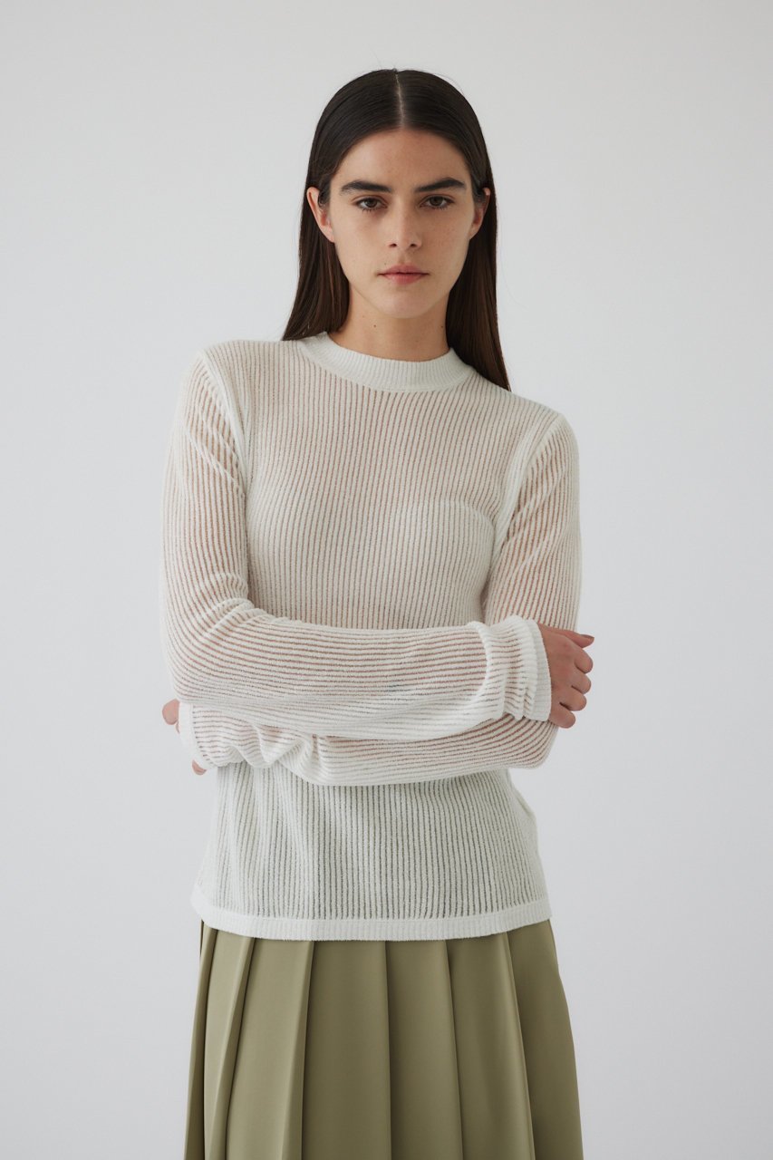 【リムアーク/RIM.ARK】のSurface feel L/S tops/トップス インテリア・キッズ・メンズ・レディースファッション・服の通販 founy(ファニー) 　ファッション　Fashion　レディースファッション　Fashion for Women　トップス・カットソー　Cut & Sew Tops　シャツ・ブラウス・オフィスカジュアル　Elegant Blouses & Button-Ups　ロングTシャツ・Tシャツ　Longline T-Shirts & Tees　カットソー・ベーシックTシャツ　Cut-and-Sewn Tops / Stretch Tees & Basics　インナー　Innerwear　シアー　Sheer, See-Through　シンプル　Simple, Minimal　スリーブ　Sleeve, Long Sleeve / Short Sleeve　ロング　Long, Long-Length　ホワイト|ID: prp329100004357077 ipo3291000000032888813