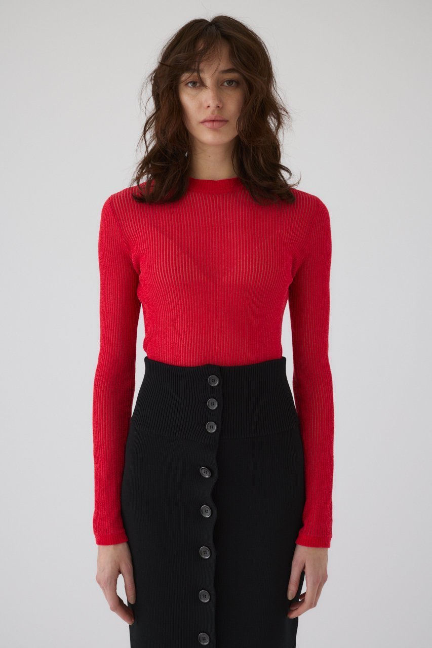 【リムアーク/RIM.ARK】のSurface feel L/S tops/トップス インテリア・キッズ・メンズ・レディースファッション・服の通販 founy(ファニー) 　ファッション　Fashion　レディースファッション　Fashion for Women　トップス・カットソー　Cut & Sew Tops　シャツ・ブラウス・オフィスカジュアル　Elegant Blouses & Button-Ups　ロングTシャツ・Tシャツ　Longline T-Shirts & Tees　カットソー・ベーシックTシャツ　Cut-and-Sewn Tops / Stretch Tees & Basics　インナー　Innerwear　シアー　Sheer, See-Through　シンプル　Simple, Minimal　スリーブ　Sleeve, Long Sleeve / Short Sleeve　ロング　Long, Long-Length　レッド|ID: prp329100004357077 ipo3291000000032888820