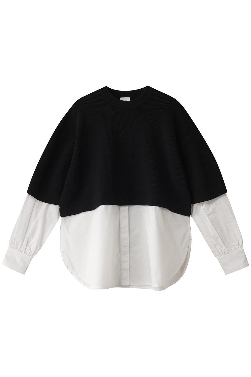 【マノフ/MANOF】のKNIT DOCKING SHIRTS/ニット インテリア・キッズ・メンズ・レディースファッション・服の通販 founy(ファニー) 　ファッション　Fashion　レディースファッション　Fashion for Women　トップス・カットソー　Cut & Sew Tops　ニット　Knit Tops & Sweaters　シャツ・ブラウス・オフィスカジュアル　Elegant Blouses & Button-Ups　カジュアルプルオーバー・ニットトップス　Pullovers & Knit Tops / Casual Pullovers　ドッキング　Docking, Mixed Material　ベーシック　Basic, Essential　BLACK|ID: prp329100004357088 ipo3291000000032952502
