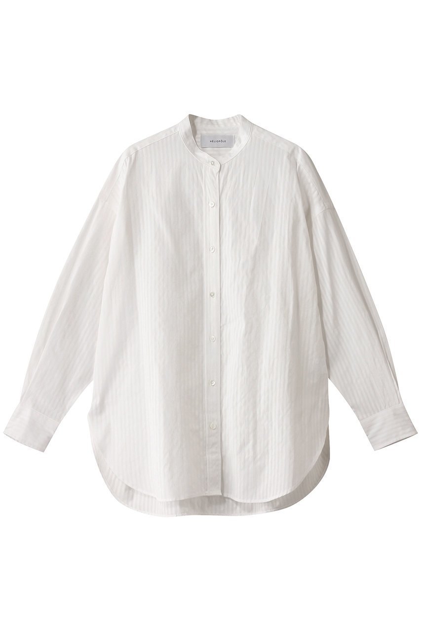 【エリオポール/heliopole】のthe EDITOR シャツ(BAND COLLAR) インテリア・キッズ・メンズ・レディースファッション・服の通販 founy(ファニー) 　ファッション　Fashion　レディースファッション　Fashion for Women　トップス・カットソー　Cut & Sew Tops　シャツ・ブラウス・オフィスカジュアル　Elegant Blouses & Button-Ups　ストライプ　Stripe, Striped Pattern　スリーブ　Sleeve, Long Sleeve / Short Sleeve　トレンド　Trend, Trending Now　リラックス　Relax, Relaxed Fit　ロング　Long, Long-Length　再入荷　Restock / Back in Stock　ホワイト|ID: prp329100004357124 ipo3291000000035063546