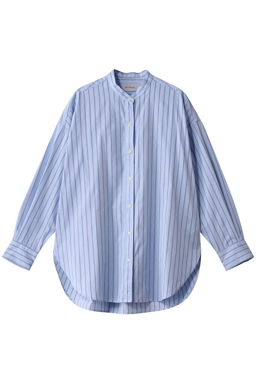 【エリオポール/heliopole】のthe EDITOR シャツ(BAND COLLAR) インテリア・キッズ・メンズ・レディースファッション・服の通販 founy(ファニー) 　ファッション　Fashion　レディースファッション　Fashion for Women　トップス・カットソー　Cut & Sew Tops　シャツ・ブラウス・オフィスカジュアル　Elegant Blouses & Button-Ups　ストライプ　Stripe, Striped Pattern　スリーブ　Sleeve, Long Sleeve / Short Sleeve　トレンド　Trend, Trending Now　リラックス　Relax, Relaxed Fit　ロング　Long, Long-Length　再入荷　Restock / Back in Stock　サックス|ID: prp329100004357124 ipo3291000000035063550