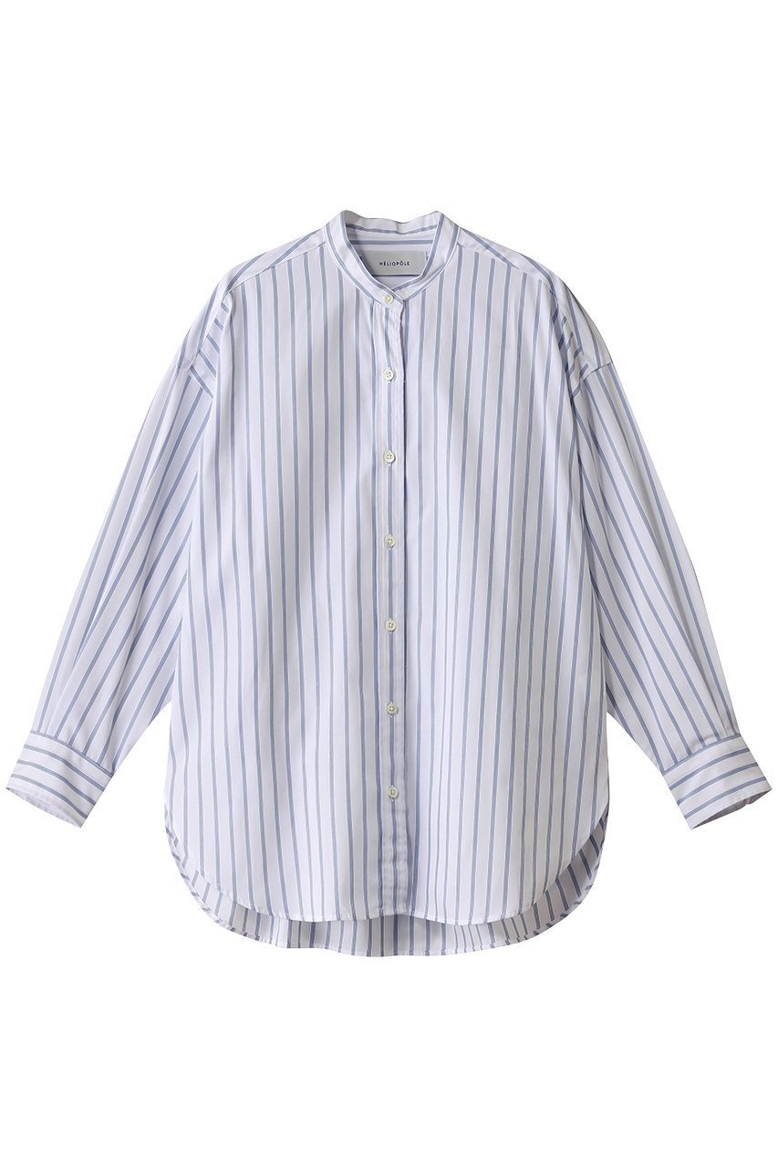 【エリオポール/heliopole】のthe EDITOR シャツ(BAND COLLAR) インテリア・キッズ・メンズ・レディースファッション・服の通販 founy(ファニー) 　ファッション　Fashion　レディースファッション　Fashion for Women　トップス・カットソー　Cut & Sew Tops　シャツ・ブラウス・オフィスカジュアル　Elegant Blouses & Button-Ups　ストライプ　Stripe, Striped Pattern　スリーブ　Sleeve, Long Sleeve / Short Sleeve　トレンド　Trend, Trending Now　リラックス　Relax, Relaxed Fit　ロング　Long, Long-Length　再入荷　Restock / Back in Stock　ネイビーストライプ|ID: prp329100004357124 ipo3291000000035063553