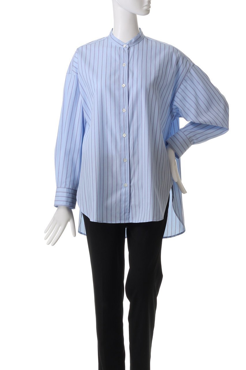 【エリオポール/heliopole】のthe EDITOR シャツ(BAND COLLAR) 人気、トレンドファッション・服の通販 founy(ファニー) 　ファッション　Fashion　レディースファッション　Fashion for Women　トップス・カットソー　Cut & Sew Tops　シャツ・ブラウス・オフィスカジュアル　Elegant Blouses & Button-Ups　ストライプ　Stripe, Striped Pattern　スリーブ　Sleeve, Long Sleeve / Short Sleeve　トレンド　Trend, Trending Now　リラックス　Relax, Relaxed Fit　ロング　Long, Long-Length　再入荷　Restock / Back in Stock　other-2|ID: prp329100004357124 ipo3291000000035063556