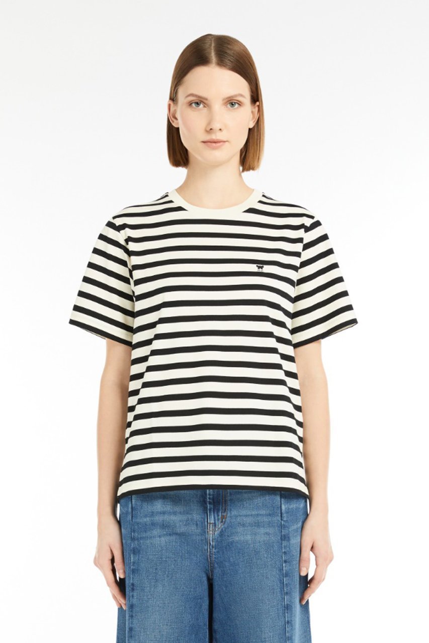 【マックスマーラ/Max Mara】の【Weekend Max Mara】SATRAPO コットンワンポイントTシャツ 人気、トレンドファッション・服の通販 founy(ファニー) 　ファッション　Fashion　レディースファッション　Fashion for Women　トップス・カットソー　Cut & Sew Tops　シャツ・ブラウス・オフィスカジュアル　Elegant Blouses & Button-Ups　ロングTシャツ・Tシャツ　Longline T-Shirts & Tees　カットソー・ベーシックTシャツ　Cut-and-Sewn Tops / Stretch Tees & Basics　ショート　Short, Short Length　スリーブ　Sleeve, Long Sleeve / Short Sleeve　デニム　Denim, Jeans Material　ベーシック　Basic, Essential　ボーダー　Border, Stripe　ワンポイント　One Point, Statement Accent　エレガント 上品　Elegant　other-8|ID: prp329100004357132 ipo3291000000032882940