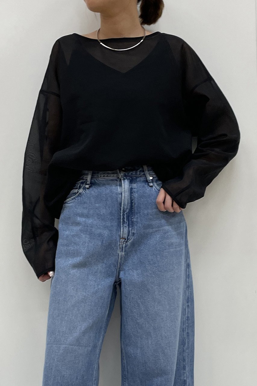 【プルミエ アロンディスモン/1er Arrondissement】のオーガンジークルーネックブラウス 人気、トレンドファッション・服の通販 founy(ファニー) 　ファッション　Fashion　レディースファッション　Fashion for Women　トップス・カットソー　Cut & Sew Tops　シャツ・ブラウス・オフィスカジュアル　Elegant Blouses & Button-Ups　インナー　Innerwear　オーガンジー　Organza Fabric　シンプル　Simple, Minimal　ジャケット　Jacket, Outerwear　スリーブ　Sleeve, Long Sleeve / Short Sleeve　フォルム　Silhouette, Form　ロング　Long, Long-Length　今季　This Season, Current Season　再入荷　Restock / Back in Stock　other-5|ID: prp329100004357138 ipo3291000000031345453