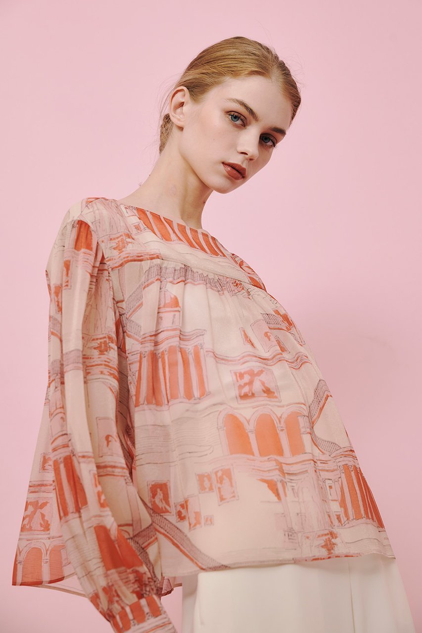 【アルアバイル/allureville】の【LOULOU WILLOUGHBY】カテドラルプリント ブラウス 人気、トレンドファッション・服の通販 founy(ファニー) 　ファッション　Fashion　レディースファッション　Ladies' Fashion Online　トップス・カットソー　Tops/Tshirt　シャツ/ブラウス　Shirts/Blouses　エレガント 上品　Elegant　ギャザー　Gather　スリーブ　Sleeve　バランス　Balance　プリント　Print　モダン　Modern　モチーフ　Motif　ロング　Long　再入荷　Restock/Back In Stock/Re Arrival　手描き　Hand Drawn　other-7|ID: prp329100004357141 ipo3291000000031345503