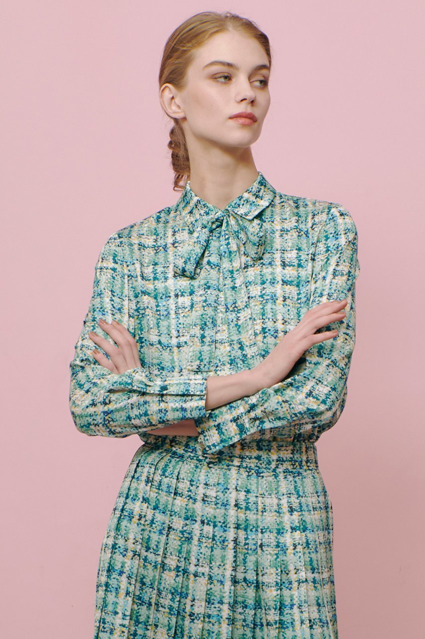 【アルアバイル/allureville】の【LOULOU WILLOUGHBY】チェックプリントボウタイブラウス 人気、トレンドファッション・服の通販 founy(ファニー) 　ファッション　Fashion　レディースファッション　Fashion for Women　トップス・カットソー　Cut & Sew Tops　シャツ・ブラウス・オフィスカジュアル　Elegant Blouses & Button-Ups　エレガント 上品　Elegant　シンプル　Simple, Minimal　スリーブ　Sleeve, Long Sleeve / Short Sleeve　セットアップ　Set-Up, Coordinated Outfit　チェック　Check, Plaid, Tartan　ツイード　Twill, Twill Weave　フェミニン　Feminine, Girly　プリント　Print, Printed Pattern　ロング　Long, Long-Length　再入荷　Restock / Back in Stock　other-7|ID: prp329100004357142 ipo3291000000032705670