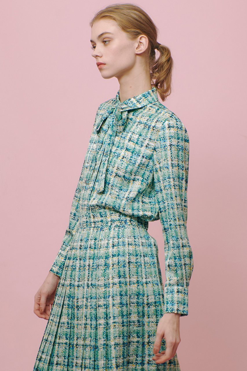 【アルアバイル/allureville】の【LOULOU WILLOUGHBY】チェックプリントボウタイブラウス 人気、トレンドファッション・服の通販 founy(ファニー) 　ファッション　Fashion　レディースファッション　Fashion for Women　トップス・カットソー　Cut & Sew Tops　シャツ・ブラウス・オフィスカジュアル　Elegant Blouses & Button-Ups　エレガント 上品　Elegant　シンプル　Simple, Minimal　スリーブ　Sleeve, Long Sleeve / Short Sleeve　セットアップ　Set-Up, Coordinated Outfit　チェック　Check, Plaid, Tartan　ツイード　Twill, Twill Weave　フェミニン　Feminine, Girly　プリント　Print, Printed Pattern　ロング　Long, Long-Length　再入荷　Restock / Back in Stock　other-8|ID: prp329100004357142 ipo3291000000032705672