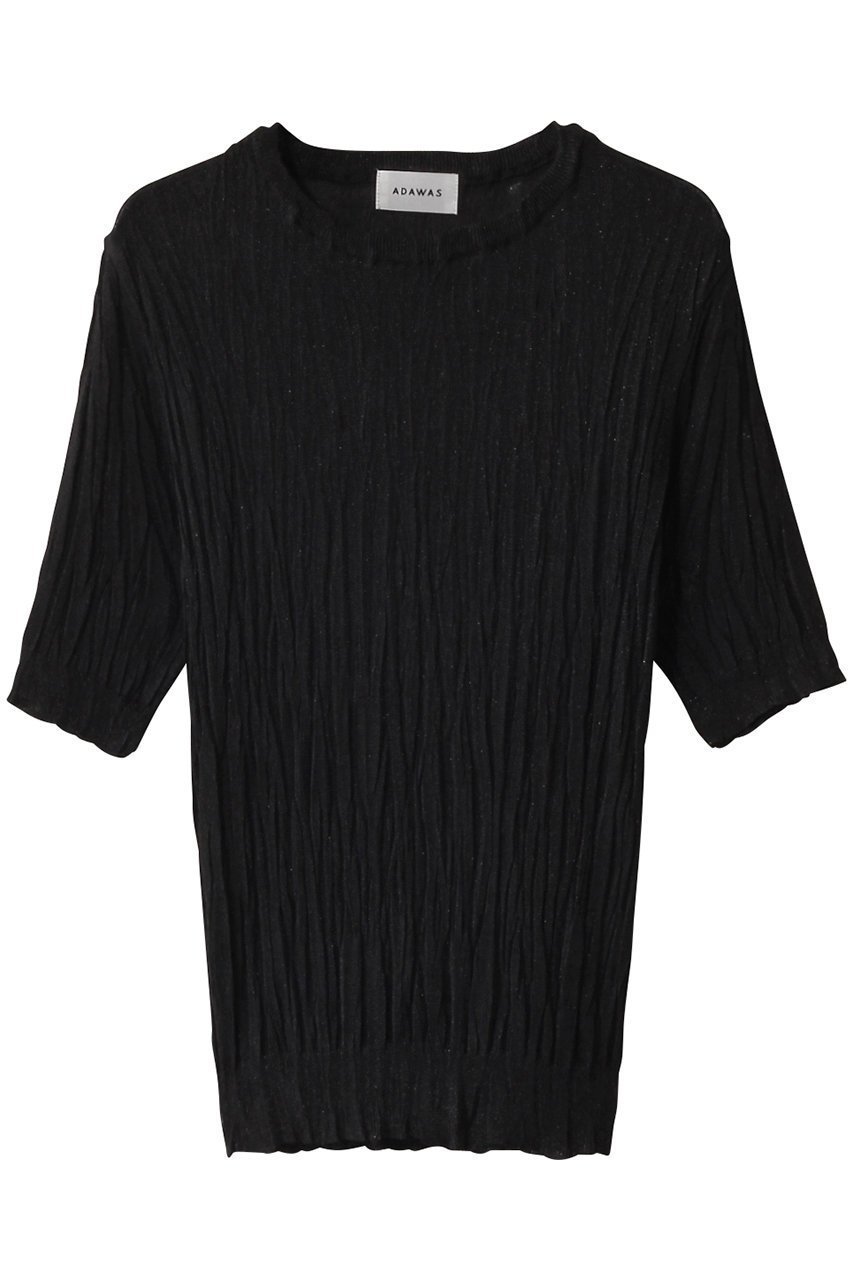 【アダワス/ADAWAS】のプリーツ ニット クルーネックトップス インテリア・キッズ・メンズ・レディースファッション・服の通販 founy(ファニー) 　ファッション　Fashion　レディースファッション　Fashion for Women　トップス・カットソー　Cut & Sew Tops　ニット　Knit Tops & Sweaters　カジュアルプルオーバー・ニットトップス　Pullovers & Knit Tops / Casual Pullovers　シンプル　Simple, Minimal　プリーツ　Pleats, Pleated　ボトム　Bottoms, Lower Wear　エレガント 上品　Elegant　ブラック|ID: prp329100004358335 ipo3291000000032952842
