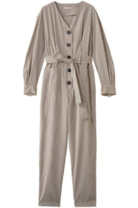 【クラネ/CLANE】 STRIPE BIG BUTTON ALL IN ONE/オールインワン人気、トレンドファッション・服の通販 founy(ファニー) ファッション Fashion レディースファッション Fashion for Women パンツ Pants & Trousers カットソー Cut and Sewn Top ストライプ Stripe, Striped Pattern フロント Front, Front Design マニッシュ Mannish, Boyish |ID:prp329100004358379