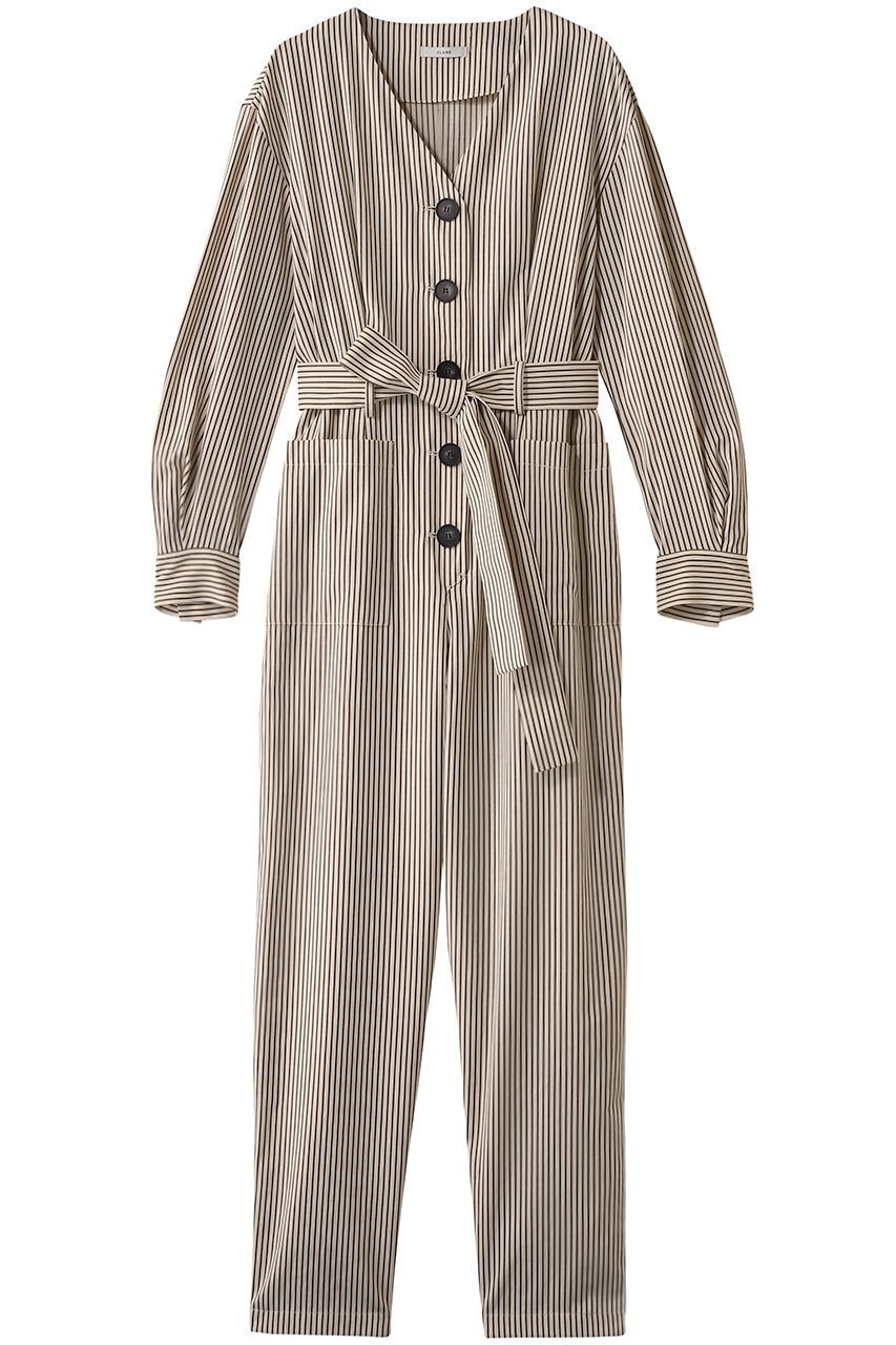 【クラネ/CLANE】のSTRIPE BIG BUTTON ALL IN ONE/オールインワン インテリア・キッズ・メンズ・レディースファッション・服の通販 founy(ファニー) 　ファッション　Fashion　レディースファッション　Fashion for Women　パンツ　Pants & Trousers　カットソー　Cut and Sewn Top　ストライプ　Stripe, Striped Pattern　フロント　Front, Front Design　マニッシュ　Mannish, Boyish　IVORY|ID: prp329100004358379 ipo3291000000032929382