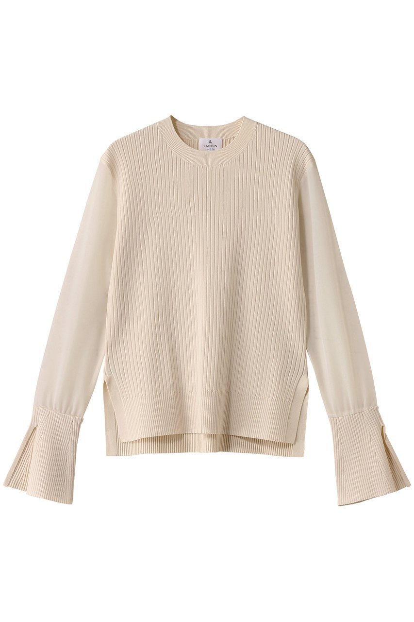 【ランバン オン ブルー/LANVIN en Bleu】のシアースリーブコンビニット インテリア・キッズ・メンズ・レディースファッション・服の通販 founy(ファニー) 　ファッション　Fashion　レディースファッション　Fashion for Women　トップス・カットソー　Cut & Sew Tops　ニット　Knit Tops & Sweaters　カジュアルプルオーバー・ニットトップス　Pullovers & Knit Tops / Casual Pullovers　エレガント 上品　Elegant　フェミニン　Feminine, Girly　フレア　Flare, Flared　オフ|ID: prp329100004358390 ipo3291000000032946552