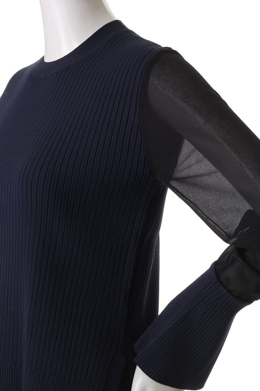 【ランバン オン ブルー/LANVIN en Bleu】のシアースリーブコンビニット 人気、トレンドファッション・服の通販 founy(ファニー) 　ファッション　Fashion　レディースファッション　Fashion for Women　トップス・カットソー　Cut & Sew Tops　ニット　Knit Tops & Sweaters　カジュアルプルオーバー・ニットトップス　Pullovers & Knit Tops / Casual Pullovers　エレガント 上品　Elegant　フェミニン　Feminine, Girly　フレア　Flare, Flared　other-5|ID: prp329100004358390 ipo3291000000032946579