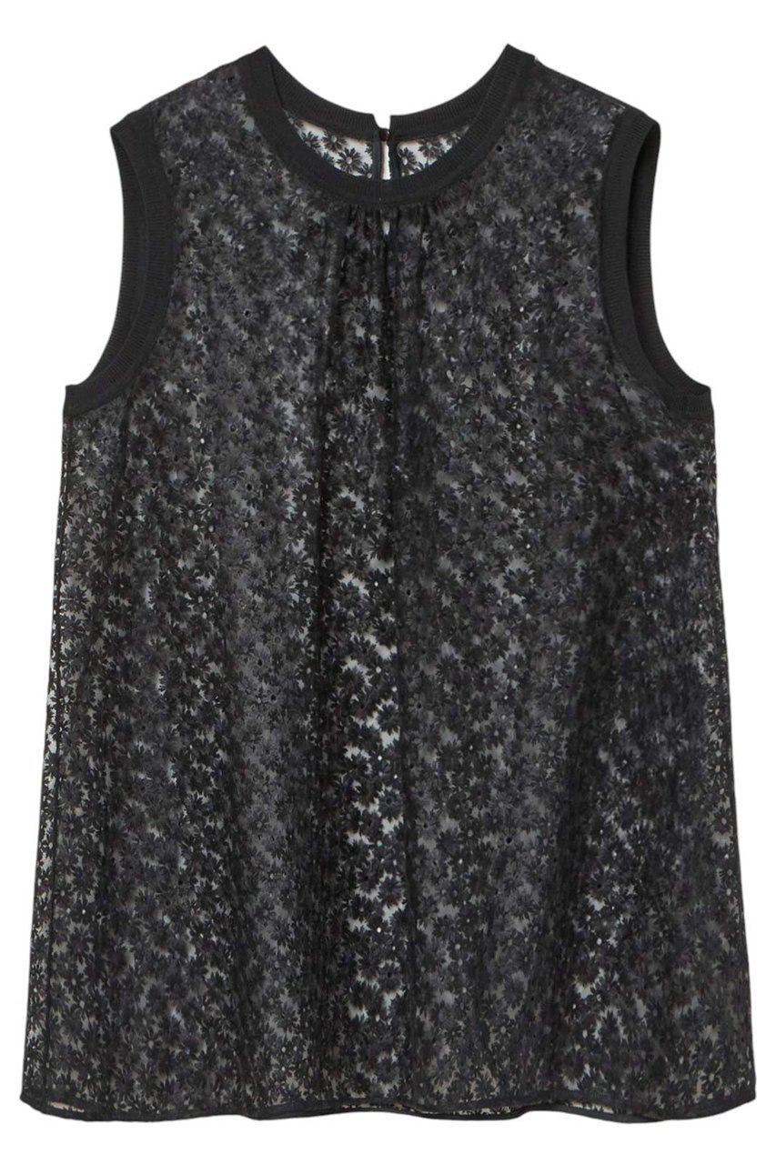 【アナイ/ANAYI】のフラワー刺繍ノースリーブブラウス インテリア・キッズ・メンズ・レディースファッション・服の通販 founy(ファニー) 　ファッション　Fashion　レディースファッション　Fashion for Women　トップス・カットソー　Cut & Sew Tops　キャミソール&ノースリーブ　Camisoles & Sleeveless Tops　シャツ・ブラウス・オフィスカジュアル　Elegant Blouses & Button-Ups　おすすめ　Recommended / Our Picks　アイレット　Eyelet Lace　ギャザー　Gathered, Ruffled　チュール　Tulip, Tulip Motif　ドッキング　Docking, Mixed Material　ノースリーブ　Sleeveless, No-Sleeve　フェミニン　Feminine, Girly　フラワー　Flower, Floral　モチーフ　Motif, Design Theme　ランダム　Random, Irregular　再入荷　Restock / Back in Stock　ブラック|ID: prp329100004358397 ipo3291000000035051925