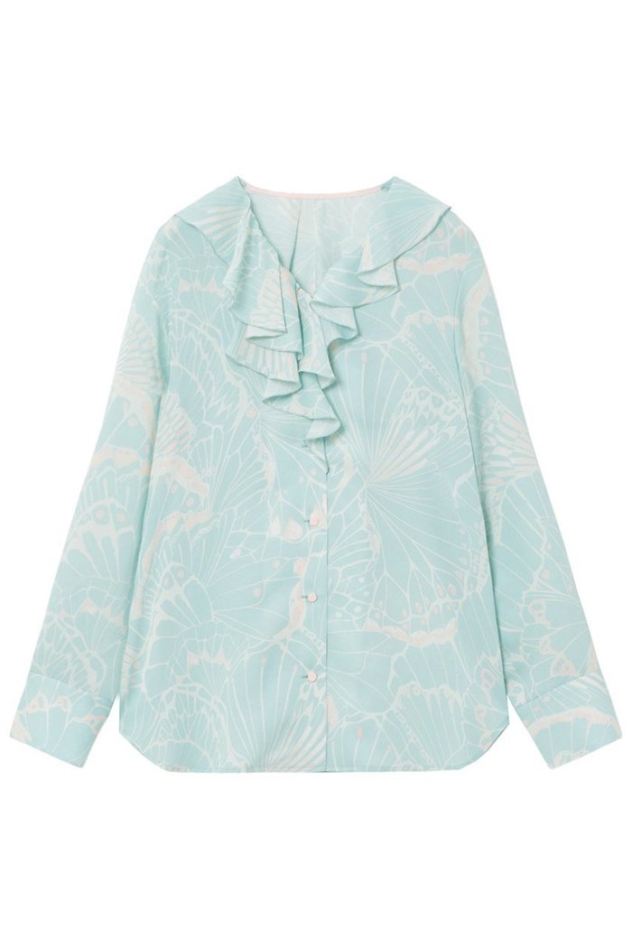 【アナイ/ANAYI】のバタフライプリントフリルブラウス インテリア・キッズ・メンズ・レディースファッション・服の通販 founy(ファニー) https://founy.com/ ファッション Fashion レディースファッション Fashion for Women トップス・カットソー Cut & Sew Tops シャツ・ブラウス・オフィスカジュアル Elegant Blouses & Button-Ups アシンメトリー Asymmetrical Style シルク Silk, 100% Silk シンプル Simple, Minimal ジョーゼット Georgette, Semi-Sheer Fabric スリーブ Sleeve, Long Sleeve / Short Sleeve フリル Frill, Ruffle プリント Print, Printed Pattern ロング Long, Long-Length 再入荷 Restock / Back in Stock 別注 Limited Edition, Custom Order 春 Spring |ID: prp329100004358400 ipo3291000000035051930