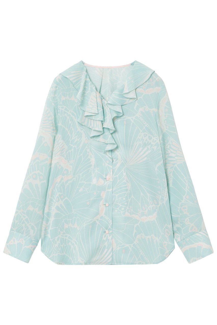 【アナイ/ANAYI】のバタフライプリントフリルブラウス インテリア・キッズ・メンズ・レディースファッション・服の通販 founy(ファニー) 　ファッション　Fashion　レディースファッション　Fashion for Women　トップス・カットソー　Cut & Sew Tops　シャツ・ブラウス・オフィスカジュアル　Elegant Blouses & Button-Ups　アシンメトリー　Asymmetrical Style　シルク　Silk, 100% Silk　シンプル　Simple, Minimal　ジョーゼット　Georgette, Semi-Sheer Fabric　スリーブ　Sleeve, Long Sleeve / Short Sleeve　フリル　Frill, Ruffle　プリント　Print, Printed Pattern　ロング　Long, Long-Length　再入荷　Restock / Back in Stock　別注　Limited Edition, Custom Order　春　Spring　ライトブルー|ID: prp329100004358400 ipo3291000000035051931