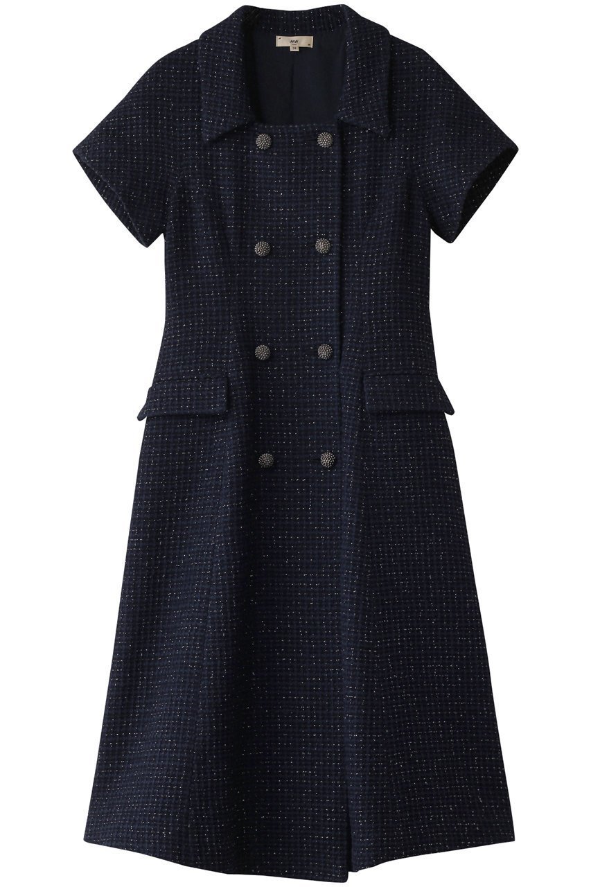 【エムダブリュー/MW】のワッフルラメツツイード ドレス インテリア・キッズ・メンズ・レディースファッション・服の通販 founy(ファニー) 　ファッション　Fashion　レディースファッション　Fashion for Women　ワンピース　Dresses　フォーマル・パーティードレス・結婚式用ドレス　Elegant & Casual Dresses　チュニック　Tunic Tops & Dresses　チュニック　Tunic, Long Top　ツイード　Twill, Twill Weave　ドレス　Dress, One-Piece　フィット　Fit, Slim Fit　フレア　Flare, Flared　ロング　Long, Long-Length　羽織　Haori, Light Jacket　ネイビー|ID: prp329100004358431 ipo3291000000032872499
