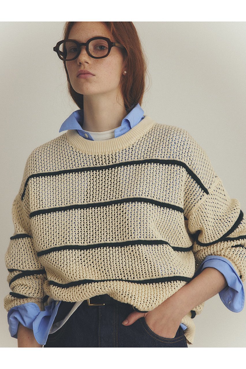 【シンゾーン/Shinzone】のC/LI メッシュストライプニット 人気、トレンドファッション・服の通販 founy(ファニー) 　ファッション　Fashion　レディースファッション　Fashion for Women　トップス・カットソー　Cut & Sew Tops　ニット　Knit Tops & Sweaters　カジュアルプルオーバー・ニットトップス　Pullovers & Knit Tops / Casual Pullovers　ストライプ　Stripe, Striped Pattern　デニム　Denim, Jeans Material　トレンド　Trend, Trending Now　プリーツ　Pleats, Pleated　メッシュ　Mesh, Net Fabric　リネン　Linen, Linen Fabric　other-6|ID: prp329100004358458 ipo3291000000032953151