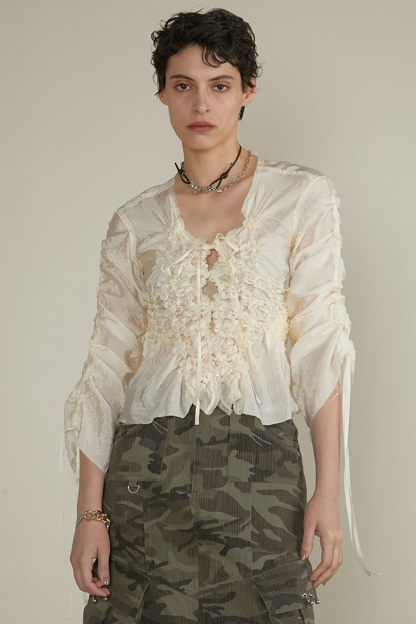 【プランク プロジェクト/PRANK PROJECT】のシャーリングトップ / Shirring Top 人気、トレンドファッション・服の通販 founy(ファニー) 　ファッション　Fashion　レディースファッション　Fashion for Women　トップス・カットソー　Cut & Sew Tops　シャツ・ブラウス・オフィスカジュアル　Elegant Blouses & Button-Ups　カッティング　Cutting Detail　サテン　Satin, Glossy Fabric　シアー　Sheer, See-Through　シェイプ　Shape, Slim Fit　シャーリング　Shirring, Ruched　スリーブ　Sleeve, Long Sleeve / Short Sleeve　フィット　Fit, Slim Fit　ボトム　Bottoms, Lower Wear　ロング　Long, Long-Length　今季　This Season, Current Season　羽織　Haori, Light Jacket　other-6|ID: prp329100004359675 ipo3291000000035387291