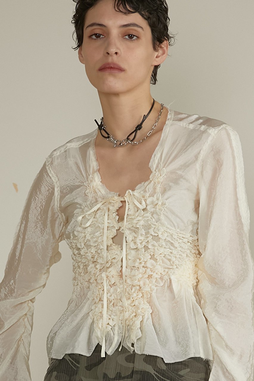 【プランク プロジェクト/PRANK PROJECT】のシャーリングトップ / Shirring Top 人気、トレンドファッション・服の通販 founy(ファニー) 　ファッション　Fashion　レディースファッション　Fashion for Women　トップス・カットソー　Cut & Sew Tops　シャツ・ブラウス・オフィスカジュアル　Elegant Blouses & Button-Ups　カッティング　Cutting Detail　サテン　Satin, Glossy Fabric　シアー　Sheer, See-Through　シェイプ　Shape, Slim Fit　シャーリング　Shirring, Ruched　スリーブ　Sleeve, Long Sleeve / Short Sleeve　フィット　Fit, Slim Fit　ボトム　Bottoms, Lower Wear　ロング　Long, Long-Length　今季　This Season, Current Season　羽織　Haori, Light Jacket　other-8|ID: prp329100004359675 ipo3291000000035387294