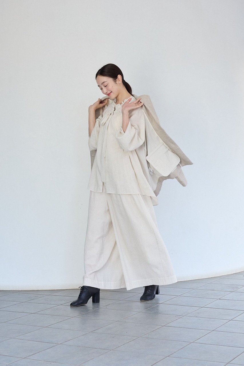 【プリスティン/PRISTINE】のコットンリネンストライプギャザーパンツ / オーガニックコットン 人気、トレンドファッション・服の通販 founy(ファニー) 　ファッション　Fashion　レディースファッション　Fashion for Women　パンツ　Pants & Trousers　ギャザー　Gathered, Ruffled　ストライプ　Stripe, Striped Pattern　ペチコート　Petticoat, Underskirt　リネン　Linen, Linen Fabric　ロング　Long, Long-Length　other-8|ID: prp329100004359716 ipo3291000000035769657