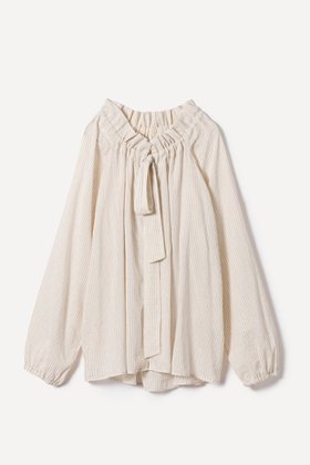 【プリスティン/PRISTINE】のコットンリネンストライプブラウス/オーガニックコットン 人気、トレンドファッション・服の通販 founy(ファニー) ファッション Fashion レディースファッション Fashion for Women トップス・カットソー Cut & Sew Tops シャツ・ブラウス・オフィスカジュアル Elegant Blouses & Button-Ups ギャザー Gathered, Ruffled シアー Sheer, See-Through ストライプ Stripe, Striped Pattern スリーブ Sleeve, Long Sleeve / Short Sleeve フリル Frill, Ruffle リネン Linen, Linen Fabric リボン Ribbon, Bow ロング Long, Long-Length |ID:prp329100004359717