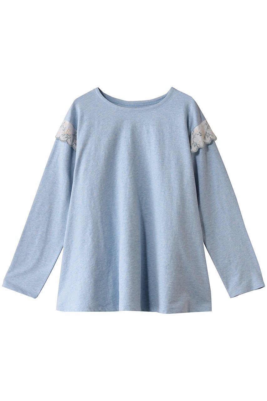 【キッドブルー/KID BLUE】のミモザレースインレイトップス インテリア・キッズ・メンズ・レディースファッション・服の通販 founy(ファニー) 　ファッション　Fashion　レディースファッション　Fashion for Women　トップス・カットソー　Cut & Sew Tops　なめらか　Smooth, Silky Texture　セットアップ　Set-Up, Coordinated Outfit　パジャマ　Pajamas, Sleepwear　フェミニン　Feminine, Girly　フレア　Flare, Flared　ボトム　Bottoms, Lower Wear　レース　Lace, Lace Fabric　サックス|ID: prp329100004361243 ipo3291000000030486205