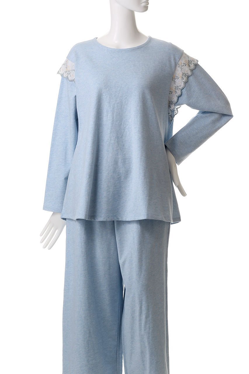 【キッドブルー/KID BLUE】のミモザレースインレイトップス 人気、トレンドファッション・服の通販 founy(ファニー) 　ファッション　Fashion　レディースファッション　Fashion for Women　トップス・カットソー　Cut & Sew Tops　なめらか　Smooth, Silky Texture　セットアップ　Set-Up, Coordinated Outfit　パジャマ　Pajamas, Sleepwear　フェミニン　Feminine, Girly　フレア　Flare, Flared　ボトム　Bottoms, Lower Wear　レース　Lace, Lace Fabric　other-2|ID: prp329100004361243 ipo3291000000031341907