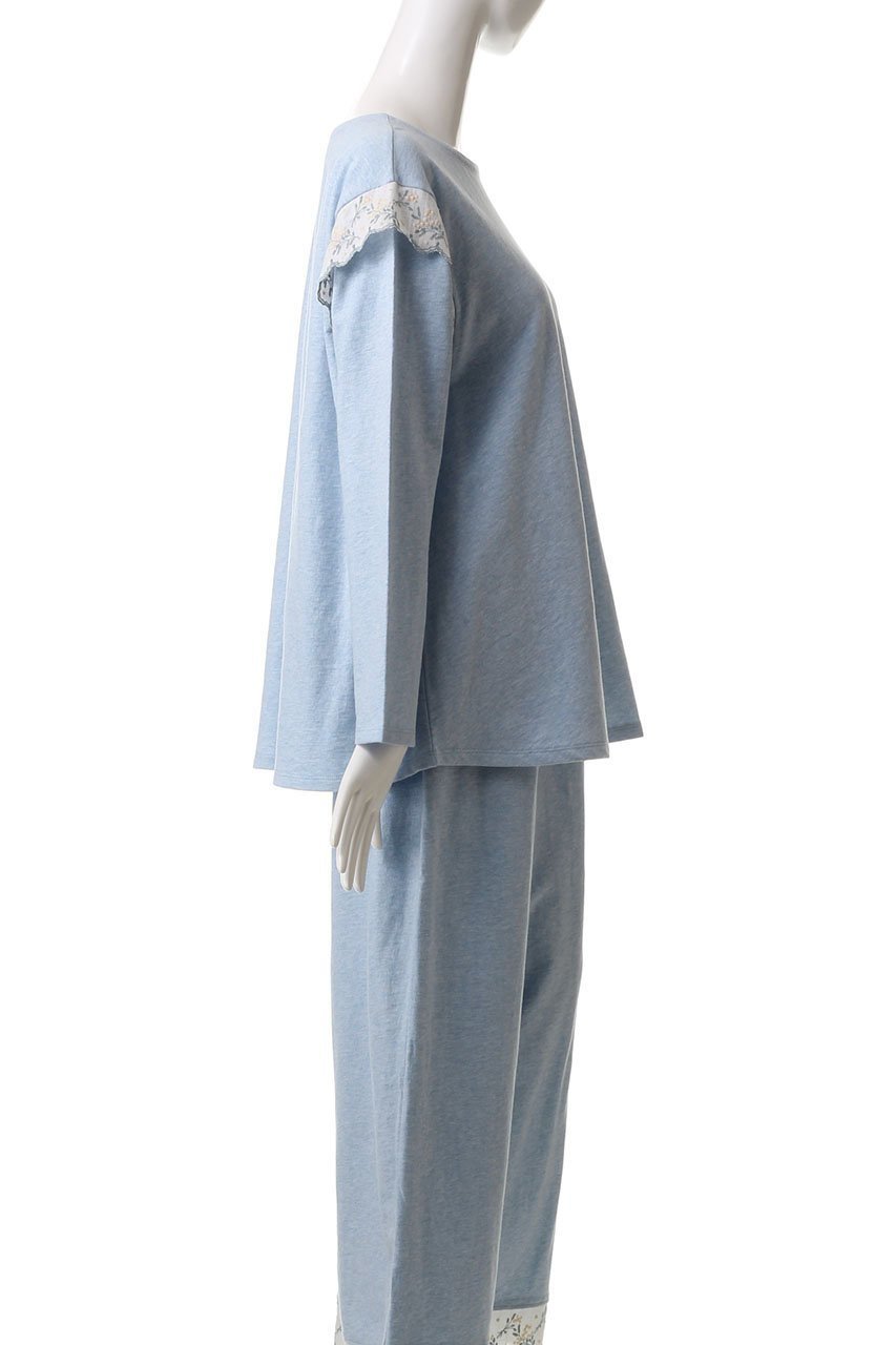 【キッドブルー/KID BLUE】のミモザレースインレイトップス 人気、トレンドファッション・服の通販 founy(ファニー) 　ファッション　Fashion　レディースファッション　Fashion for Women　トップス・カットソー　Cut & Sew Tops　なめらか　Smooth, Silky Texture　セットアップ　Set-Up, Coordinated Outfit　パジャマ　Pajamas, Sleepwear　フェミニン　Feminine, Girly　フレア　Flare, Flared　ボトム　Bottoms, Lower Wear　レース　Lace, Lace Fabric　other-3|ID: prp329100004361243 ipo3291000000031341909