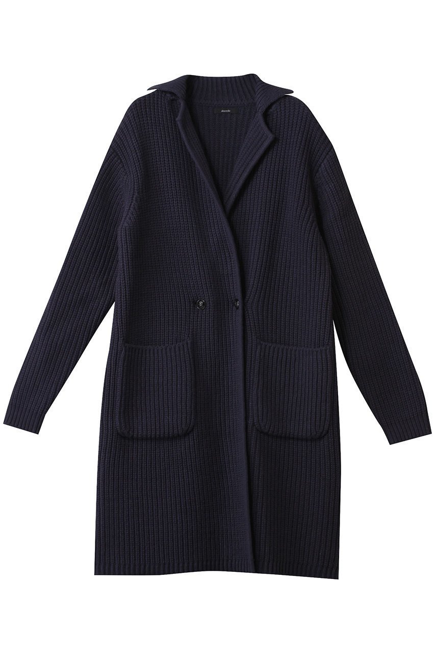 【アルアバイル/allureville】の片畦ニットコート インテリア・キッズ・メンズ・レディースファッション・服の通販 founy(ファニー) 　ファッション　Fashion　レディースファッション　Fashion for Women　アウター　Coat / Outerwear Collection　コート・ロングコート・ピーコート　Long Coats, Peacoats & More　インナー　Innerwear　シンプル　Simple, Minimal　リラックス　Relax, Relaxed Fit　再入荷　Restock / Back in Stock　畦　Ribbed Knit　ネイビー|ID: prp329100004361306 ipo3291000000035054885