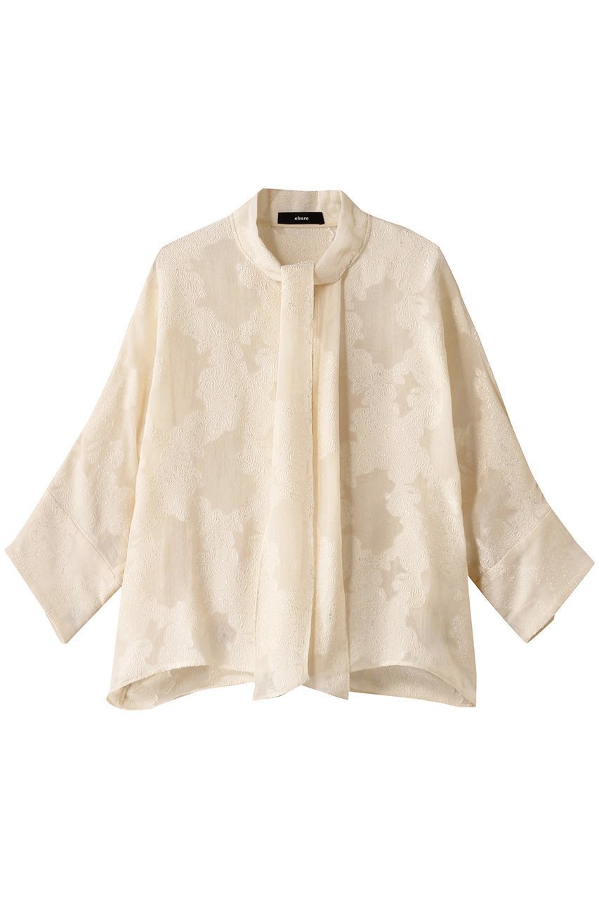 【エブール/ebure】のシアービスジャカード ボウタイブラウス 人気、トレンドファッション・服の通販 founy(ファニー) 　ファッション　Fashion　レディースファッション　Fashion for Women　トップス・カットソー　Cut & Sew Tops　シャツ・ブラウス・オフィスカジュアル　Elegant Blouses & Button-Ups　シアー　Sheer, See-Through　ショート　Short, Short Length　ジャカード／ジャガード　Jacquard, Woven Pattern　スリーブ　Sleeve, Long Sleeve / Short Sleeve　デニム　Denim, Jeans Material　ドレープ　Drape, Draping Fabric　ロング　Long, Long-Length　 other-1|ID: prp329100004361313 ipo3291000000032855478