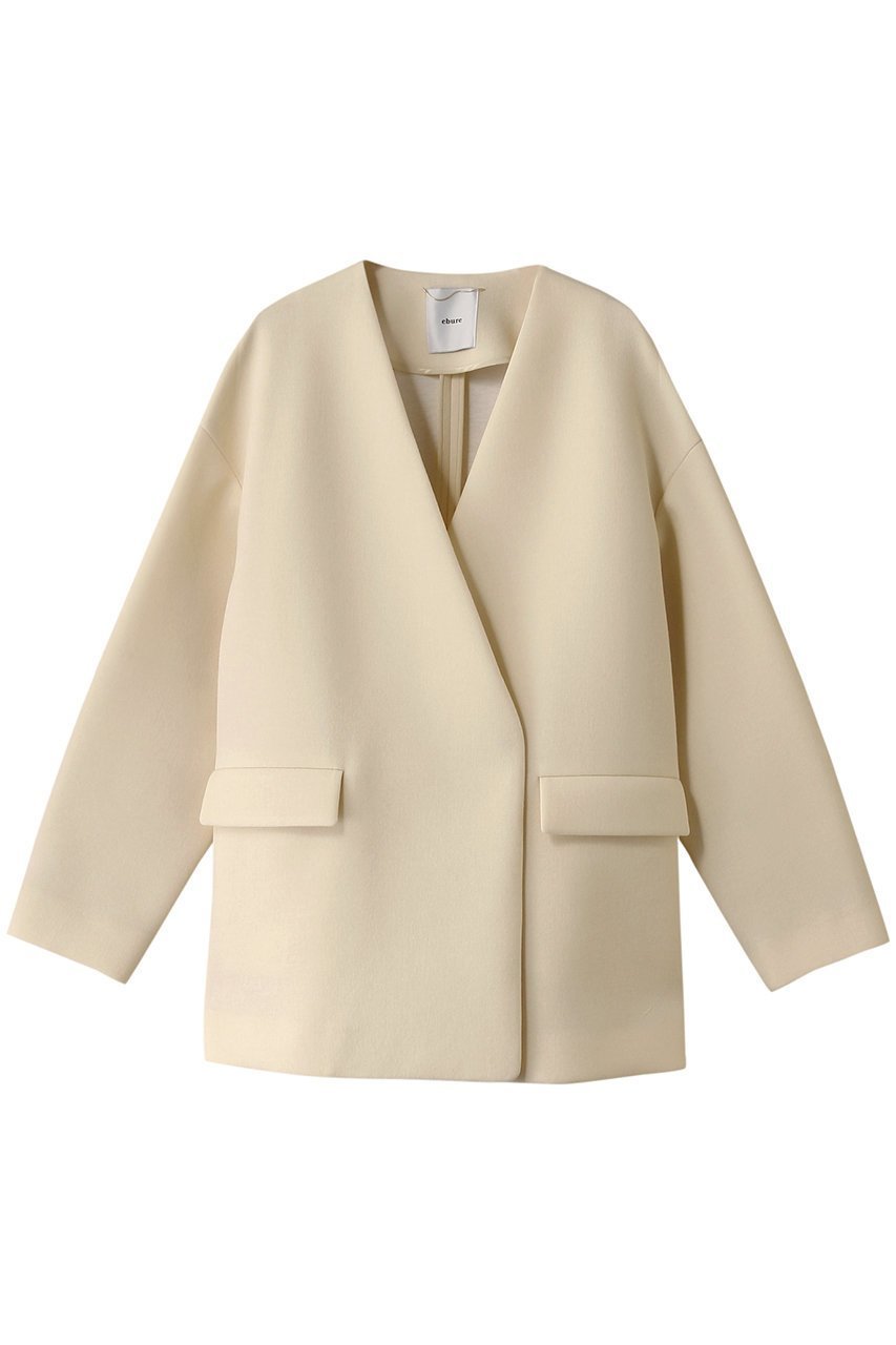 【エブール/ebure】のライトビスボンディング ノーカラービッグジャケット インテリア・キッズ・メンズ・レディースファッション・服の通販 founy(ファニー) 　ファッション　Fashion　レディースファッション　Fashion for Women　アウター　Coat / Outerwear Collection　レディースジャケット・軽アウター　Jackets　イタリア　Italy　ショルダー　Shoulder, Shoulder Strap　ジャケット　Jacket, Outerwear　ドロップ　Drop Shoulder, Dropped Style　ビッグ　Big, Oversized　リラックス　Relax, Relaxed Fit　アイボリー|ID: prp329100004361315 ipo3291000000032965386