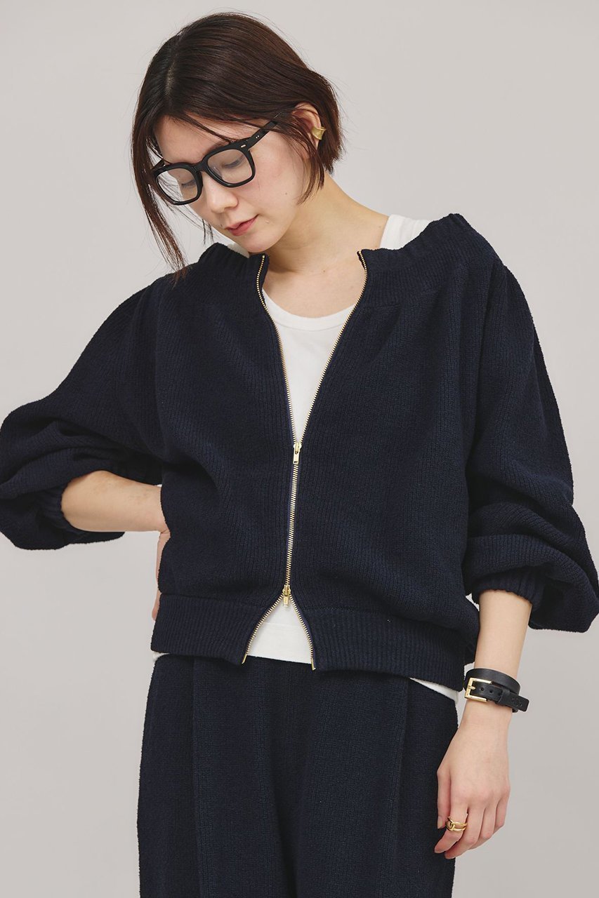 【カレンソロジー/Curensology】のブークレニットジップカーディガン 人気、トレンドファッション・服の通販 founy(ファニー) 　ファッション　Fashion　レディースファッション　Ladies' Fashion Online　トップス・カットソー　Tops/Tshirt　ニット　Knit Tops　カーディガン　Cardigans　カーディガン　Cardigan　ギャザー　Gather　スポーティ　Sporty　フィット　Fit　フェミニン　Feminine　ブルゾン　Blouson　再入荷　Restock/Back In Stock/Re Arrival　other-2|ID: prp329100004361326 ipo3291000000032613724