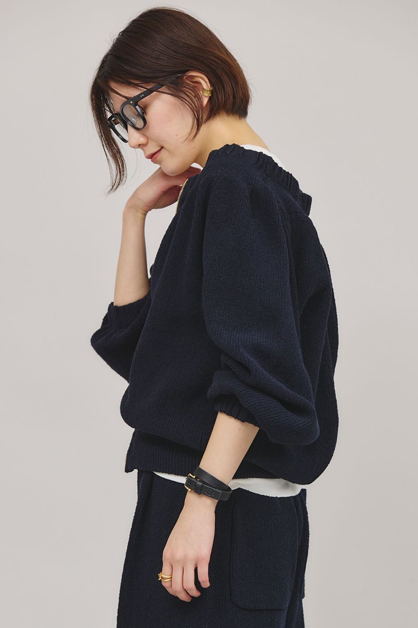 【カレンソロジー/Curensology】のブークレニットジップカーディガン 人気、トレンドファッション・服の通販 founy(ファニー) 　ファッション　Fashion　レディースファッション　Ladies' Fashion Online　トップス・カットソー　Tops/Tshirt　ニット　Knit Tops　カーディガン　Cardigans　カーディガン　Cardigan　ギャザー　Gather　スポーティ　Sporty　フィット　Fit　フェミニン　Feminine　ブルゾン　Blouson　再入荷　Restock/Back In Stock/Re Arrival　other-3|ID: prp329100004361326 ipo3291000000032613725