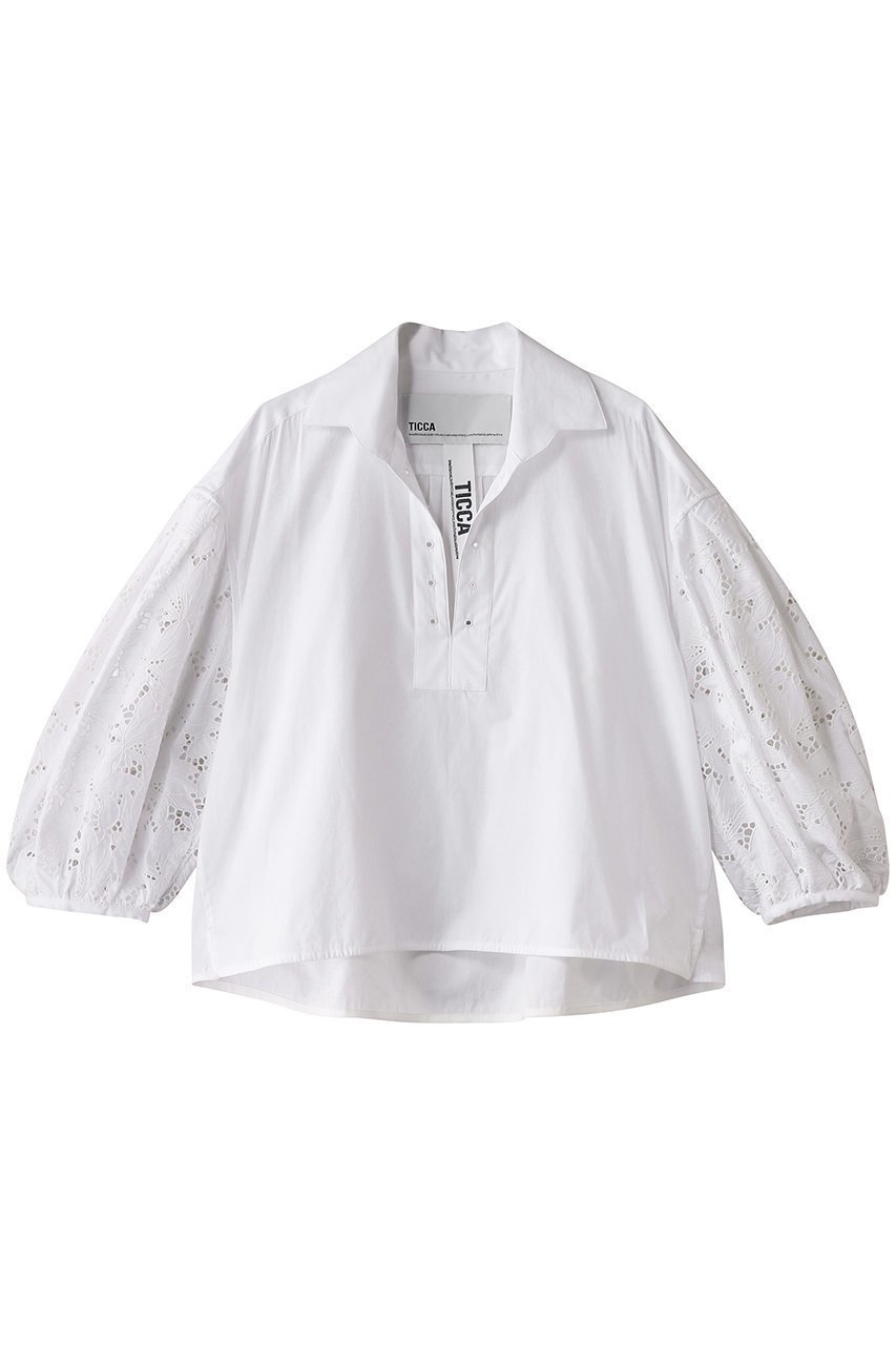 【ティッカ/TICCA】のフラワーレースパフスリーブシャツ インテリア・キッズ・メンズ・レディースファッション・服の通販 founy(ファニー) 　ファッション　Fashion　レディースファッション　Fashion for Women　トップス・カットソー　Cut & Sew Tops　シャツ・ブラウス・オフィスカジュアル　Elegant Blouses & Button-Ups　カッティング　Cutting Detail　クール　Cool, Chic　スリーブ　Sleeve, Long Sleeve / Short Sleeve　モチーフ　Motif, Design Theme　レース　Lace, Lace Fabric　ロング　Long, Long-Length　エレガント 上品　Elegant　人気　Popular, Best Seller　今季　This Season, Current Season　ホワイト|ID: prp329100004362457 ipo3291000000032869520