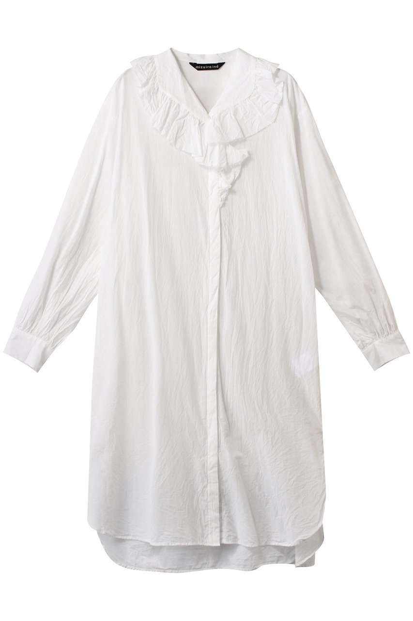 【ミズイロ インド/mizuiro ind】のfrill collar shirt OP ワンピース 人気、トレンドファッション・服の通販 founy(ファニー) 　ファッション　Fashion　レディースファッション　Fashion for Women　ワンピース　Dresses　チュニック　Tunic Tops & Dresses　チュニック　Tunic, Long Top　フェミニン　Feminine, Girly　フリル　Frill, Ruffle　リラックス　Relax, Relaxed Fit　ロング　Long, Long-Length　エレガント 上品　Elegant　夏　Summer　旅行　Travel　春　Spring　S/S・春夏　SS, Spring/Summer, Warm Season　 other-1|ID: prp329100004362464 ipo3291000000032881444
