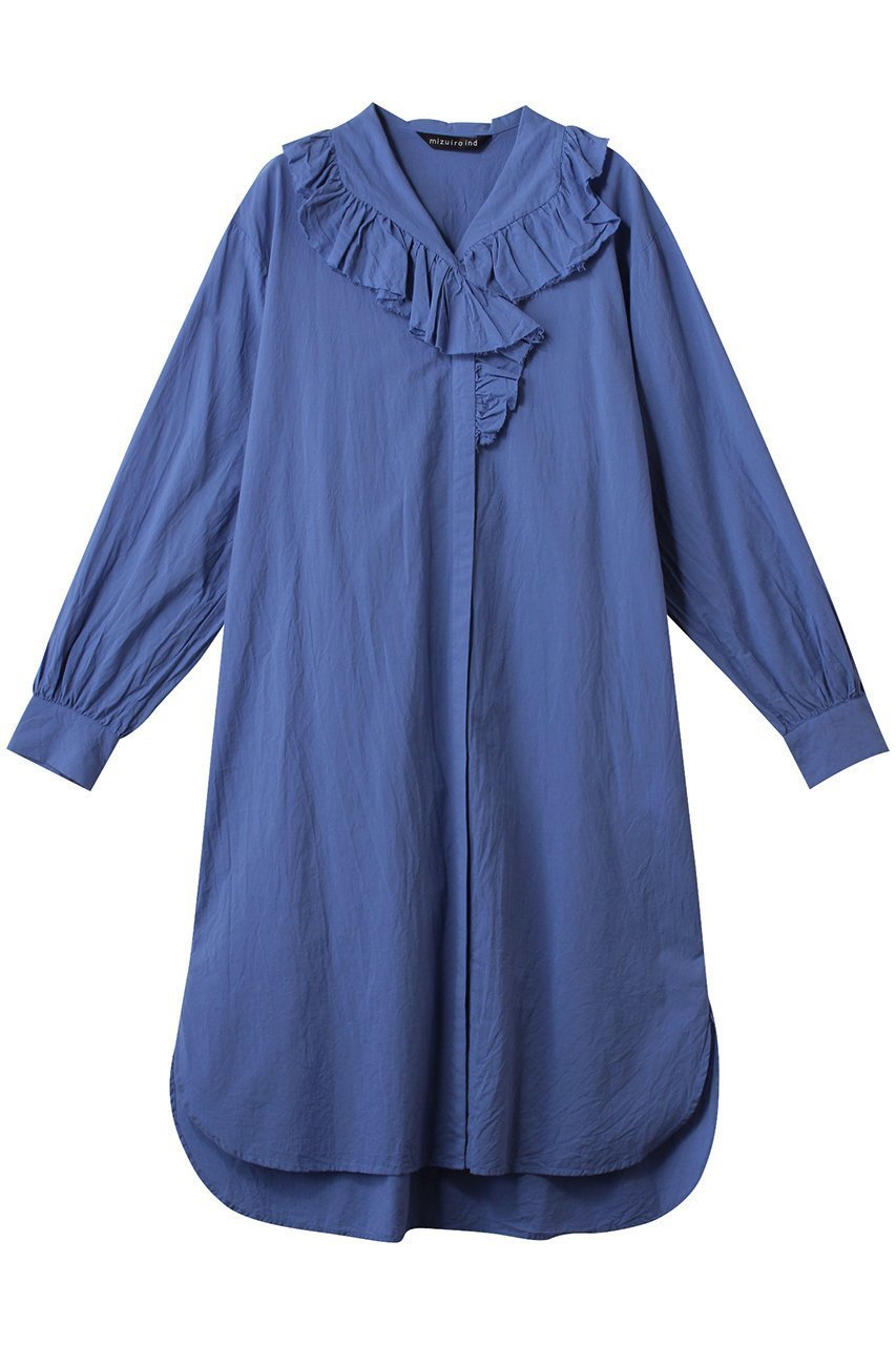【ミズイロ インド/mizuiro ind】のfrill collar shirt OP ワンピース インテリア・キッズ・メンズ・レディースファッション・服の通販 founy(ファニー) 　ファッション　Fashion　レディースファッション　Fashion for Women　ワンピース　Dresses　チュニック　Tunic Tops & Dresses　チュニック　Tunic, Long Top　フェミニン　Feminine, Girly　フリル　Frill, Ruffle　リラックス　Relax, Relaxed Fit　ロング　Long, Long-Length　エレガント 上品　Elegant　夏　Summer　旅行　Travel　春　Spring　S/S・春夏　SS, Spring/Summer, Warm Season　blue|ID: prp329100004362464 ipo3291000000032881455