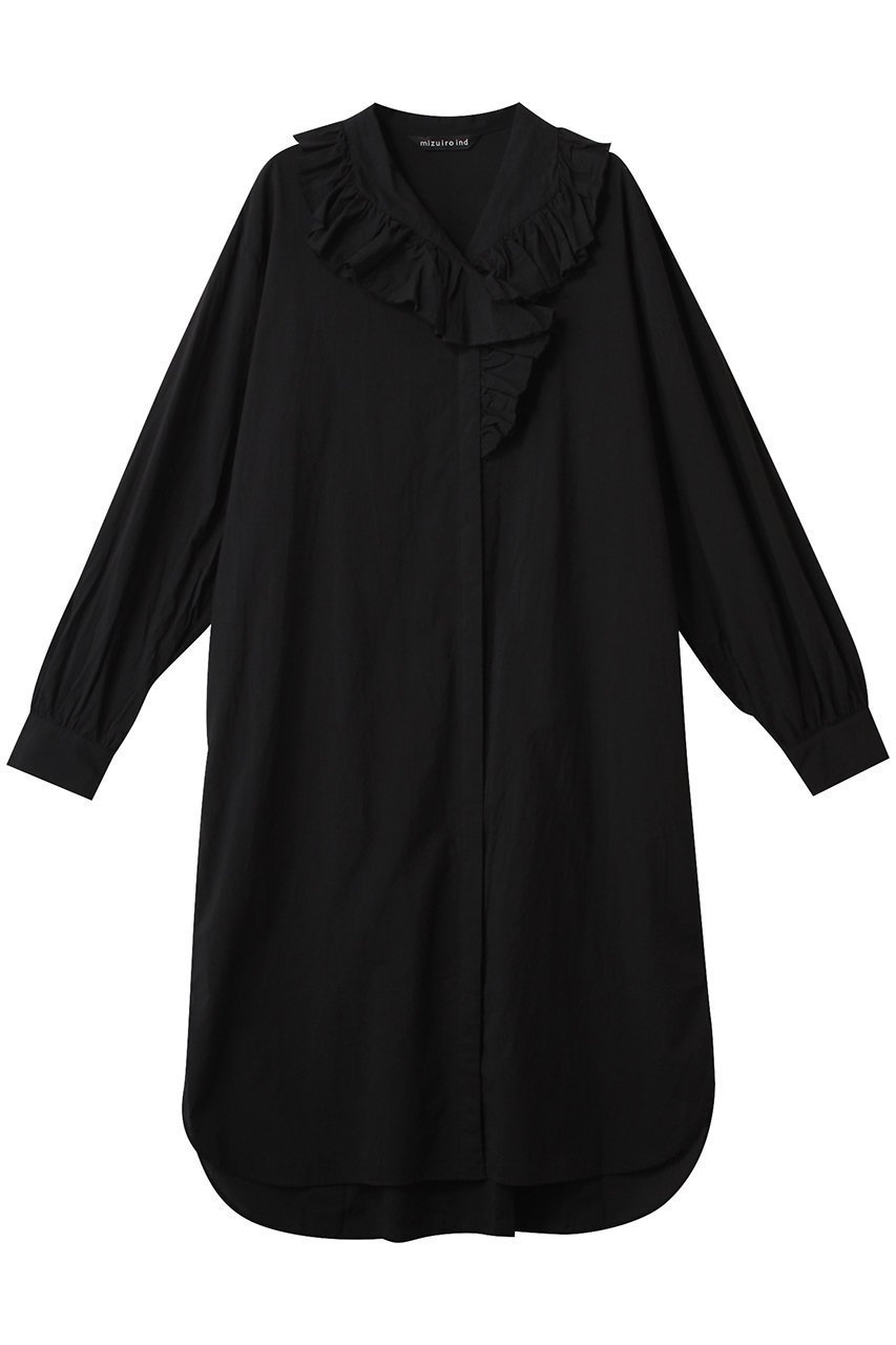 【ミズイロ インド/mizuiro ind】のfrill collar shirt OP ワンピース インテリア・キッズ・メンズ・レディースファッション・服の通販 founy(ファニー) 　ファッション　Fashion　レディースファッション　Fashion for Women　ワンピース　Dresses　チュニック　Tunic Tops & Dresses　チュニック　Tunic, Long Top　フェミニン　Feminine, Girly　フリル　Frill, Ruffle　リラックス　Relax, Relaxed Fit　ロング　Long, Long-Length　エレガント 上品　Elegant　夏　Summer　旅行　Travel　春　Spring　S/S・春夏　SS, Spring/Summer, Warm Season　black|ID: prp329100004362464 ipo3291000000032881462