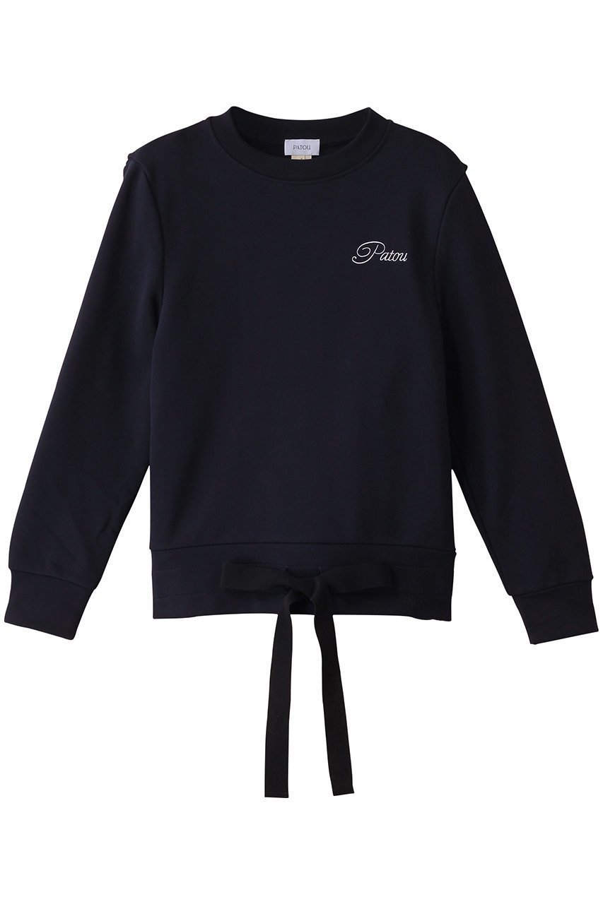 【パトゥ/PATOU】のクルーネックPATOU スウェットプルオーバー インテリア・キッズ・メンズ・レディースファッション・服の通販 founy(ファニー) 　ファッション　Fashion　レディースファッション　Fashion for Women　トップス・カットソー　Cut & Sew Tops　シャツ・ブラウス・オフィスカジュアル　Elegant Blouses & Button-Ups　レディースパーカー・カジュアルフーディー　Casual Hoodies & Sweatshirts　ロングTシャツ・Tシャツ　Longline T-Shirts & Tees　カジュアルプルオーバー・ニットトップス　Pullovers & Knit Tops / Casual Pullovers　スウェット・クルーネックトップス　Sweatshirts & Crewnecks / Relaxed Fit Sweat Tops　カットソー・ベーシックTシャツ　Cut-and-Sewn Tops / Stretch Tees & Basics　スリーブ　Sleeve, Long Sleeve / Short Sleeve　デニム　Denim, Jeans Material　フェミニン　Feminine, Girly　リボン　Ribbon, Bow　ロング　Long, Long-Length　ワイド　Wide, Wide Fit　ネイビーブラック|ID: prp329100004364156 ipo3291000000032879912