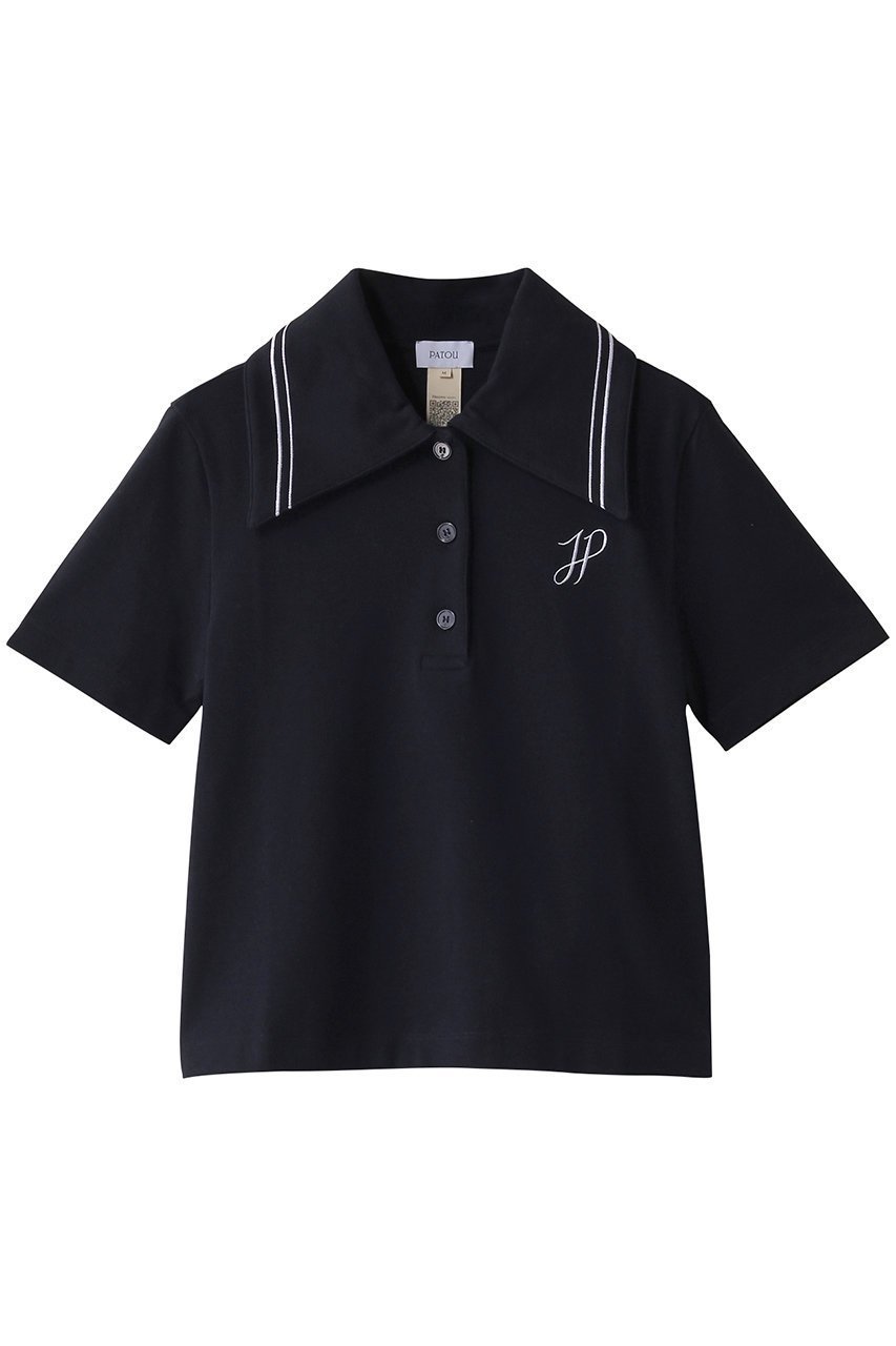 【パトゥ/PATOU】のビックカラーポロシャツ インテリア・キッズ・メンズ・レディースファッション・服の通販 founy(ファニー) 　ファッション　Fashion　レディースファッション　Fashion for Women　トップス・カットソー　Cut & Sew Tops　シャツ・ブラウス・オフィスカジュアル　Elegant Blouses & Button-Ups　ポロシャツ・きれいめカジュアル　Smart-Casual Polo Tops　センター　Center, Center Line　デニム　Denim, Jeans Material　トレンド　Trend, Trending Now　ポロシャツ　Polo Shirt, Collared Tee　モダン　Modern, Contemporary　ネイビーブラック|ID: prp329100004364157 ipo3291000000032869841