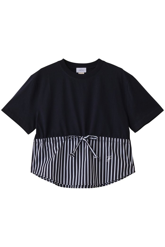 【パトゥ/PATOU】のストライプポプリン ドローコード Tシャツ インテリア・キッズ・メンズ・レディースファッション・服の通販 founy(ファニー) https://founy.com/ ファッション Fashion レディースファッション Fashion for Women トップス・カットソー Cut & Sew Tops シャツ・ブラウス・オフィスカジュアル Elegant Blouses & Button-Ups ロングTシャツ・Tシャツ Longline T-Shirts & Tees カットソー・ベーシックTシャツ Cut-and-Sewn Tops / Stretch Tees & Basics ショート Short, Short Length ストライプ Stripe, Striped Pattern スリーブ Sleeve, Long Sleeve / Short Sleeve ドローコード Drawcord, Drawstring Cord リボン Ribbon, Bow 無地 Plain, Solid Color 軽量 Lightweight, Ultra Light |ID: prp329100004364158 ipo3291000000032879954