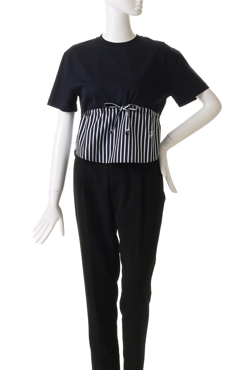 【パトゥ/PATOU】のストライプポプリン ドローコード Tシャツ 人気、トレンドファッション・服の通販 founy(ファニー) 　ファッション　Fashion　レディースファッション　Fashion for Women　トップス・カットソー　Cut & Sew Tops　シャツ・ブラウス・オフィスカジュアル　Elegant Blouses & Button-Ups　ロングTシャツ・Tシャツ　Longline T-Shirts & Tees　カットソー・ベーシックTシャツ　Cut-and-Sewn Tops / Stretch Tees & Basics　ショート　Short, Short Length　ストライプ　Stripe, Striped Pattern　スリーブ　Sleeve, Long Sleeve / Short Sleeve　ドローコード　Drawcord, Drawstring Cord　リボン　Ribbon, Bow　無地　Plain, Solid Color　軽量　Lightweight, Ultra Light　other-2|ID: prp329100004364158 ipo3291000000032879965