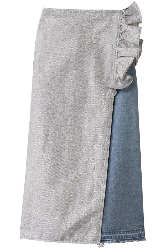 【ルール ロジェット/leur logette】のミラークロース&デニムコンビネーションスカート インテリア・キッズ・メンズ・レディースファッション・服の通販 founy(ファニー) https://founy.com/ ファッション Fashion レディースファッション Fashion for Women スカート Skirts ロングスカート Long Skirts / Maxi & Midi Skirts コンビ Combo, Combination Style シルバー Silver, Metallic Silver デニム Denim, Jeans Material フリル Frill, Ruffle ラップ Wrap, Wrap Design リボン Ribbon, Bow ロング Long, Long-Length |ID: prp329100004364163 ipo3291000000032826227