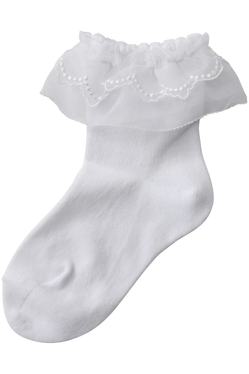 【ポプキンズ/POMPKINS / KIDS】の【KIDS】ダブルフリルソックス ホワイト LL インテリア・キッズ・メンズ・レディースファッション・服の通販 founy(ファニー) 　ファッション　Fashion　キッズファッション　Fashion for Kids　シンプル　Simple, Minimal　ソックス　Socks, Hosiery　チュール　Tulip, Tulip Motif　フリル　Frill, Ruffle　エレガント 上品　Elegant　ホワイト|ID: prp329100004364198 ipo3291000000036236178